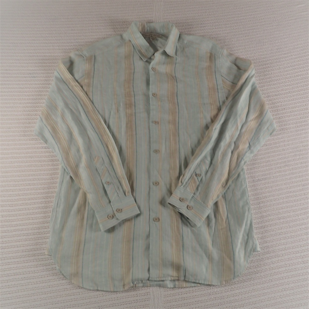 Tommy Bahama Button Down Casual Long Sleeve Hawaiian Shirt 100% Linen Size: L